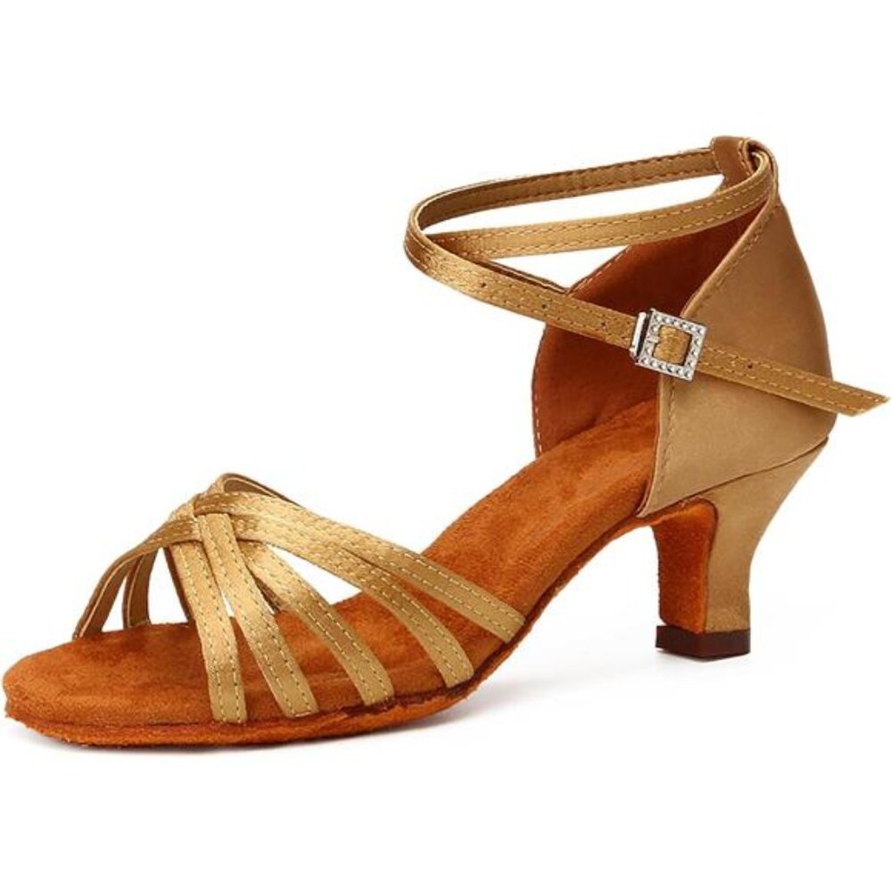 Gold Strappy Women's Dance Sandal with Low Heel